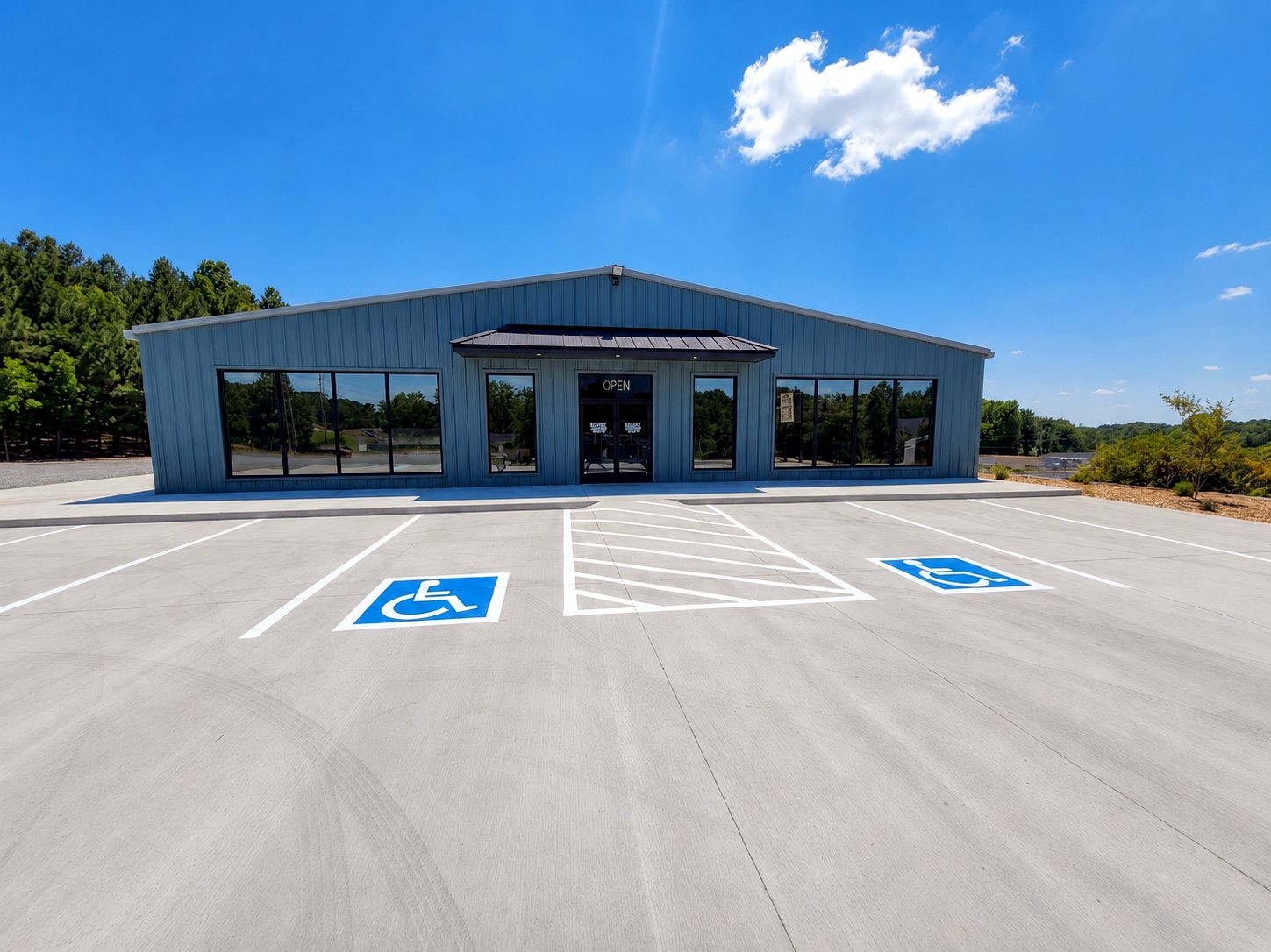 Commercial parking lot before ADA layout striping
