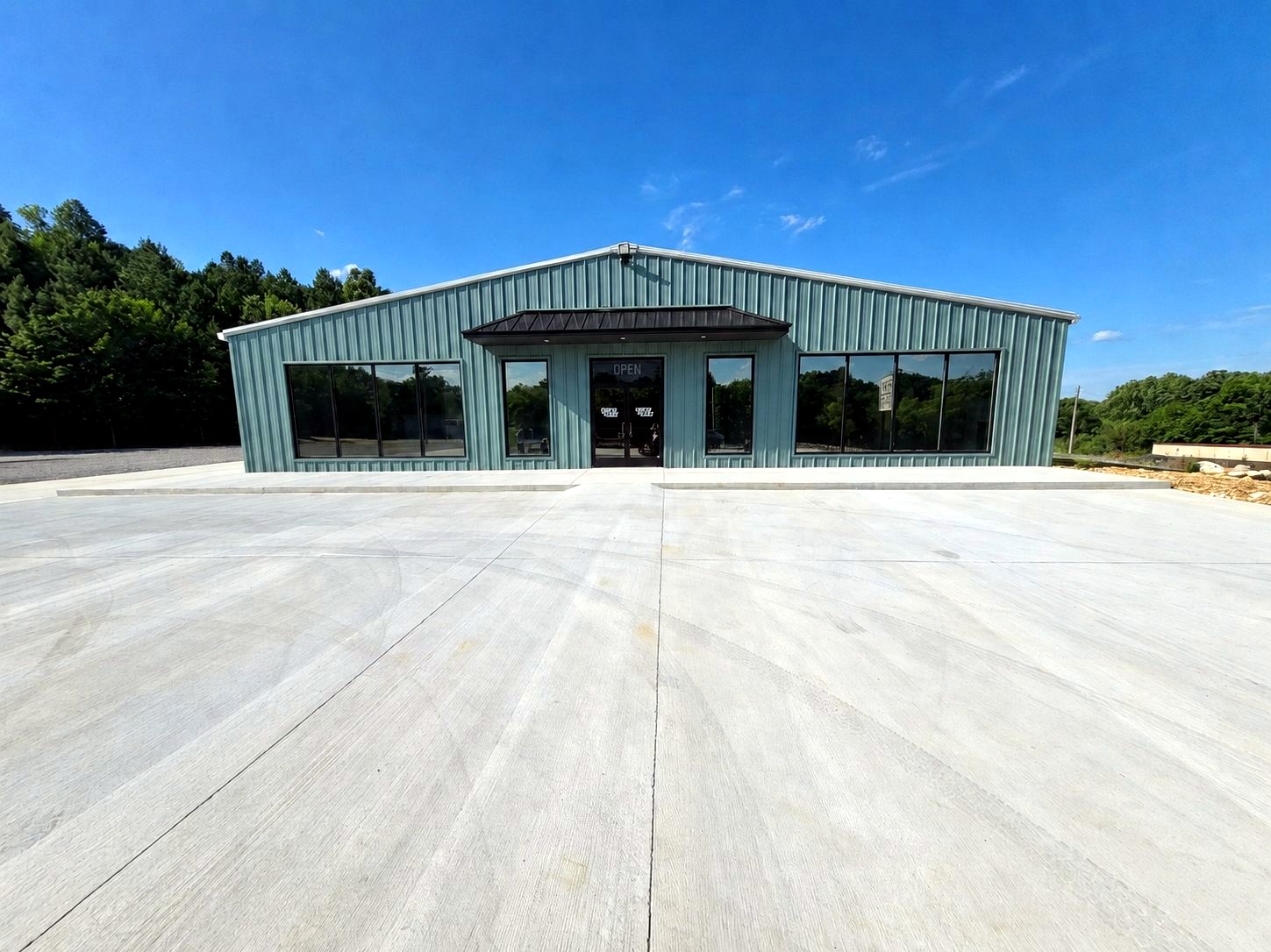 Commercial parking lot after ADA layout striping