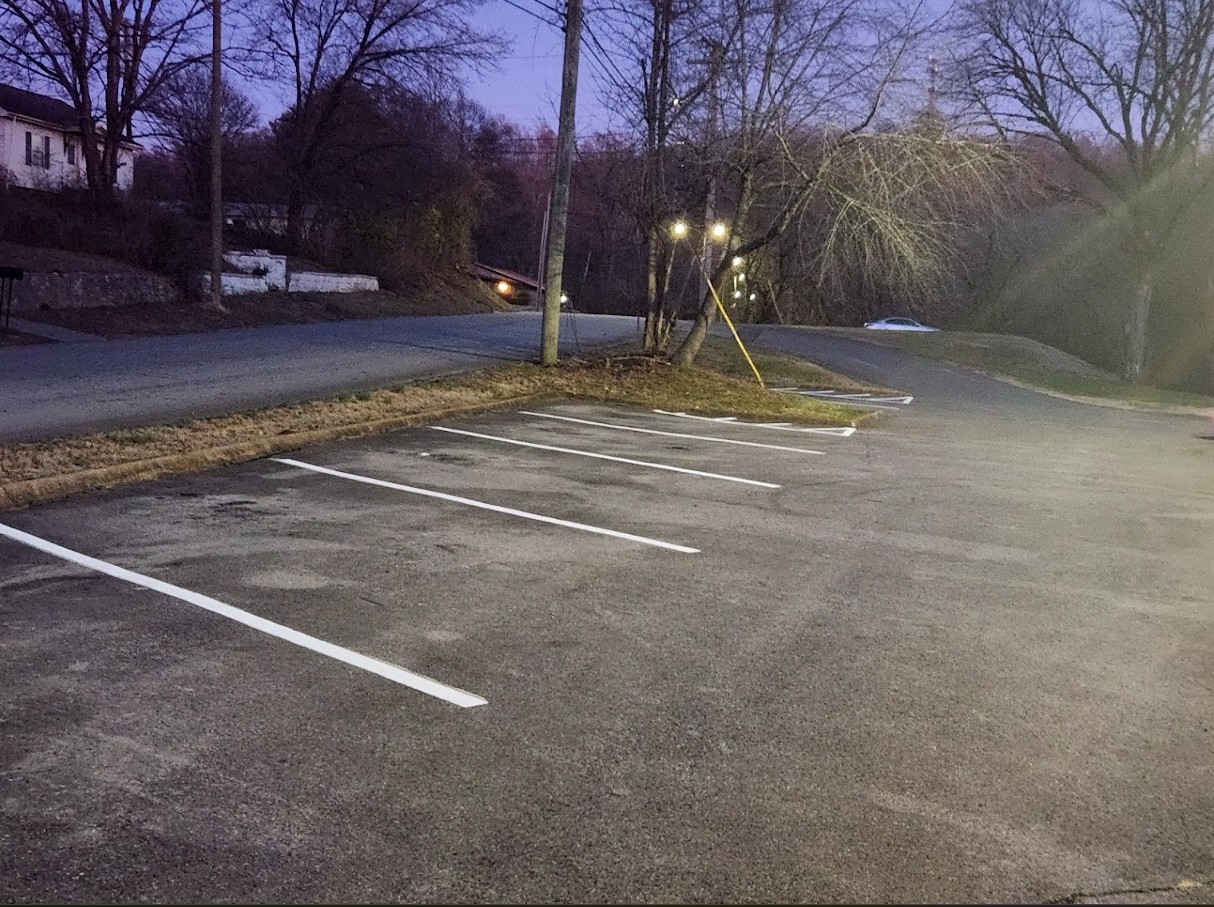 Parking lot before completed striping refresh