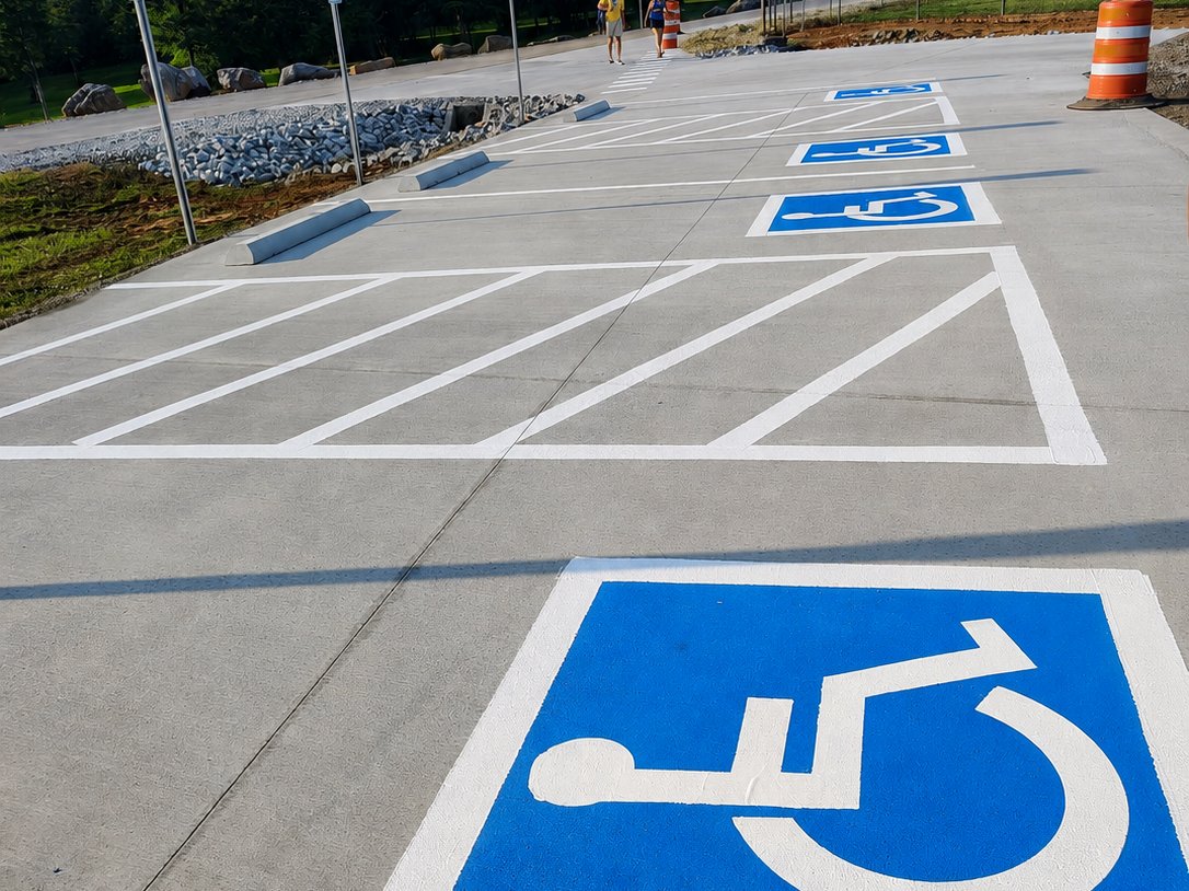 New concrete parking lot before ADA striping